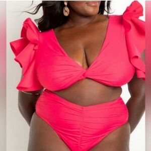 RARE HTF Nwot Eloquii ruffle bikini set hot pink size 24